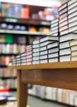 Events and book signings Books stacked on a book store